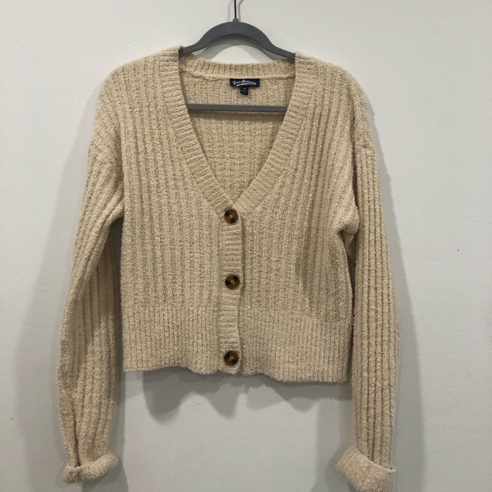 Cropped button down v-neck sweater